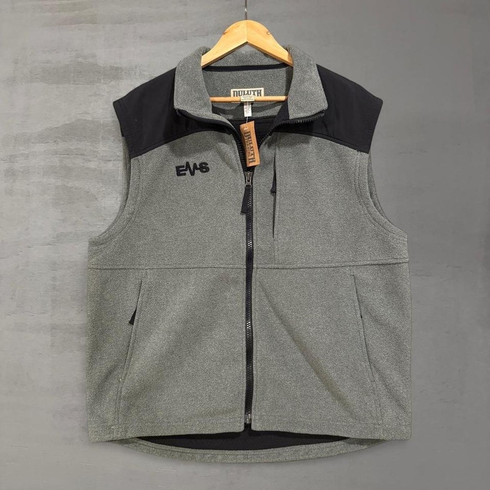 NEW Duluth Trading Co Shoreman's Fleece Vest Gray EMS Logo Full Zip Large